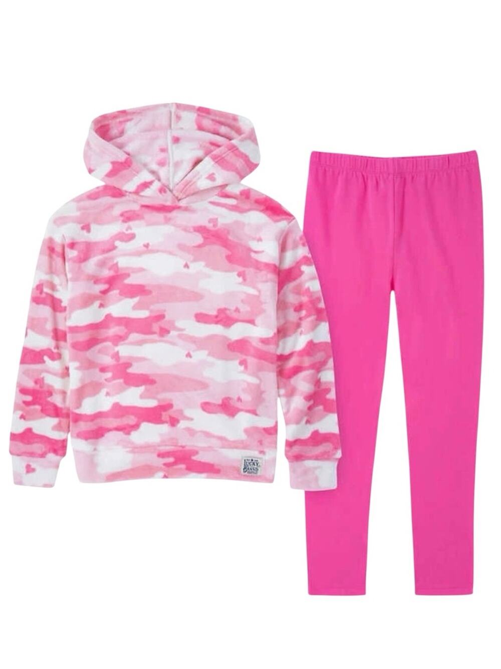 Lucky Brand Girls Pullover Hoodie Jogger Pink White Set Size Medium NWT